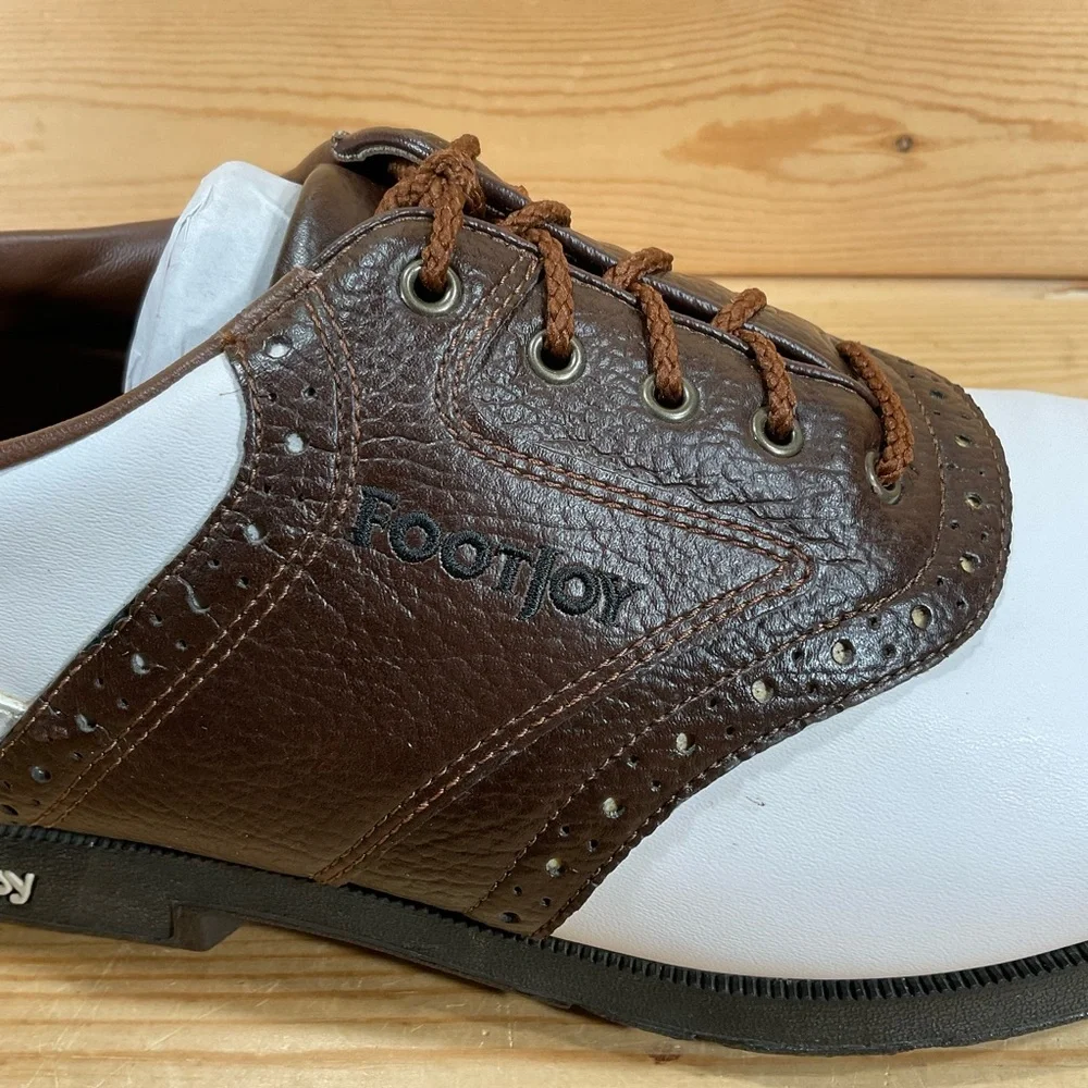 FootJoy FJ GreenJoys Golf Shoes Men’s 10.5 M White Brown Saddle Oxford 45500